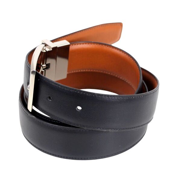 CLASSIC BLACK BROWN REAL LEATHER 1 3/8"Wd RVRSBL CASUAL DRESS BELT Sz 38/95 (T51 - Picture 4 of 15